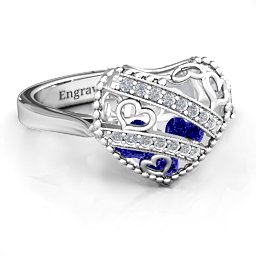 Caged Hearts Ring with 2-6 Stones in 925 Sterling Silver with Blue Sapphire, Citrine, Smokey Quartz, and Pink Tourmaline