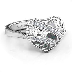 Caged Hearts Ring with 2-6 Stones in 925 Sterling Silver with Alexandrite, Citrine, Smokey Quartz, and Pink Tourmaline