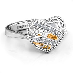 Caged Hearts Ring with 2-6 Stones in 925 Sterling Silver with Citrine, Smokey Quartz, and Pink Tourmaline