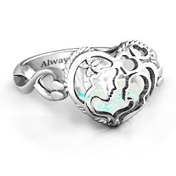 Caged Hearts Ring with 2-6 Stones in 925 Sterling Silver with Opal, Citrine, Smokey Quartz, and Pink Tourmaline