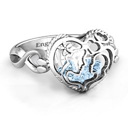 Caged Hearts Ring with 2-6 Stones in 925 Sterling Silver with Aquamarine, Citrine, Smokey Quartz, and Pink Tourmaline