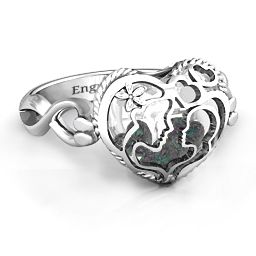 Caged Hearts Ring with 2-6 Stones in 925 Sterling Silver with Alexandrite, Citrine, Smokey Quartz, and Pink Tourmaline