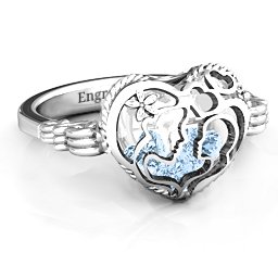 Caged Hearts Ring with 2-6 Stones in 925 Sterling Silver with Aquamarine, Citrine, Smokey Quartz, and Pink Tourmaline