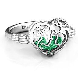 Caged Hearts Ring with 2-6 Stones in 925 Sterling Silver with Emerald, Citrine, Smokey Quartz, and Pink Tourmaline