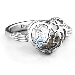Caged Hearts Ring with 2-6 Stones in 925 Sterling Silver with Smokey Quartz, Aquamarine, Citrine, and Pink Tourmaline