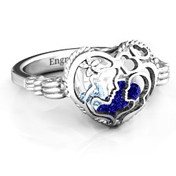 Caged Hearts Ring with 2-6 Stones in 925 Sterling Silver with Blue Sapphire, Aquamarine, Citrine, Smokey Quartz, and Pink Tourmaline