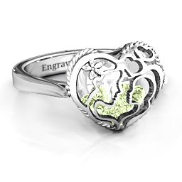 Caged Hearts Ring with 2-6 Stones in 925 Sterling Silver with Peridot, Citrine, Smokey Quartz, and Pink Tourmaline