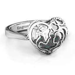 Caged Hearts Ring with 2-6 Stones in 925 Sterling Silver with Alexandrite, Citrine, Smokey Quartz, and Pink Tourmaline
