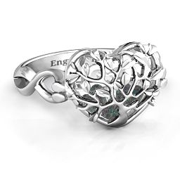 Caged Hearts Ring with 2-6 Stones in 925 Sterling Silver with Alexandrite, Citrine, Smokey Quartz, and Pink Tourmaline