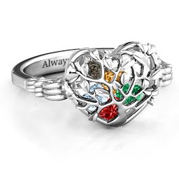 Caged Hearts Ring with 2-6 Stones in 925 Sterling Silver with Garnet, Emerald, Aquamarine, Citrine, Smokey Quartz, and Pink Tourmaline