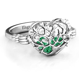 Caged Hearts Ring with 2-6 Stones in 925 Sterling Silver with Emerald, Citrine, Smokey Quartz, and Pink Tourmaline