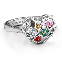 Caged Hearts Ring with 2-6 Stones in 925 Sterling Silver with Garnet, Emerald, Aquamarine, Citrine, Smokey Quartz, and Pink Tourmaline