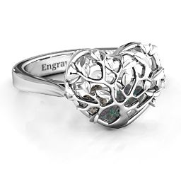 Caged Hearts Ring with 2-6 Stones in 925 Sterling Silver with Alexandrite, Smokey Quartz, Citrine, and Pink Tourmaline
