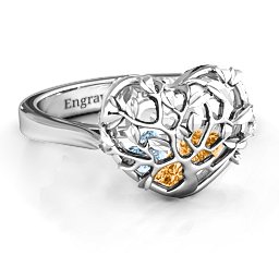 Caged Hearts Ring with 2-6 Stones in 925 Sterling Silver with Citrine, Aquamarine, Smokey Quartz, and Pink Tourmaline