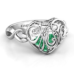 Caged Hearts Ring with 2-6 Stones in 925 Sterling Silver with Emerald, Citrine, Smokey Quartz, and Pink Tourmaline