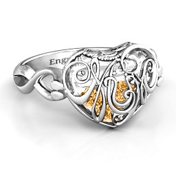 Caged Hearts Ring with 2-6 Stones in 925 Sterling Silver with Citrine, Smokey Quartz, and Pink Tourmaline