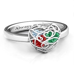 Petite Caged Hearts Ring with 1-3 Stones