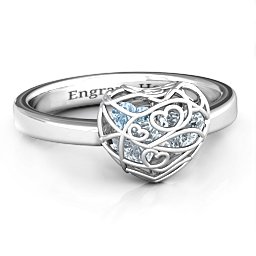Petite Caged Hearts Ring with 1-3 Stones