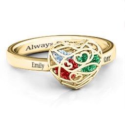 Petite Caged Hearts Ring with 1-3 Stones