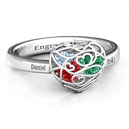 Petite Caged Hearts Ring with 1-3 Stones