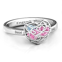 Petite Caged Hearts Ring with 1-3 Stones