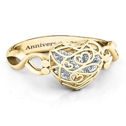 Petite Caged Hearts Ring with 1-3 Stones