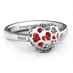 Petite Caged Hearts Ring with 1-3 Stones in 925 Sterling Silver with Garnet, Citrine, Smokey Quartz, and Pink Tourmaline