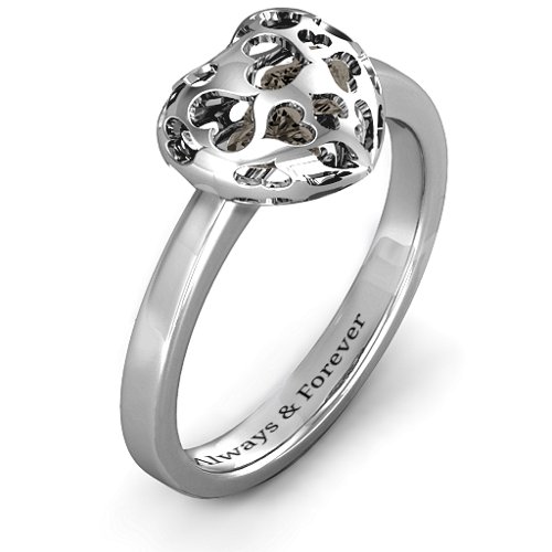 Heart Cut-out Petite Caged Hearts Ring with Classic Band