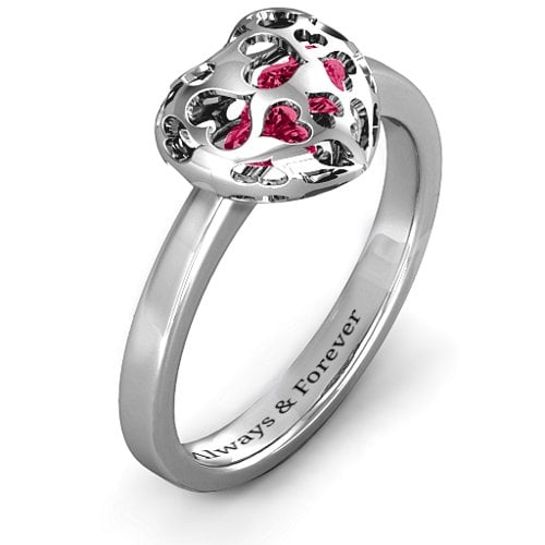 Heart Cut-out Petite Caged Hearts Ring with Classic Band