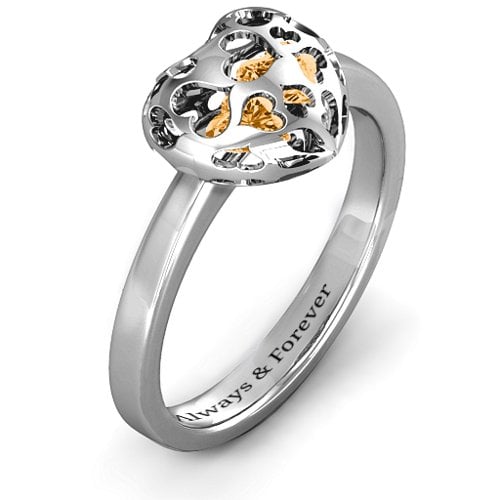 Heart Cut-out Petite Caged Hearts Ring with Classic Band