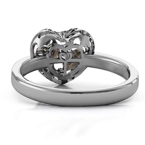 Heart Cut-out Petite Caged Hearts Ring with Classic Band