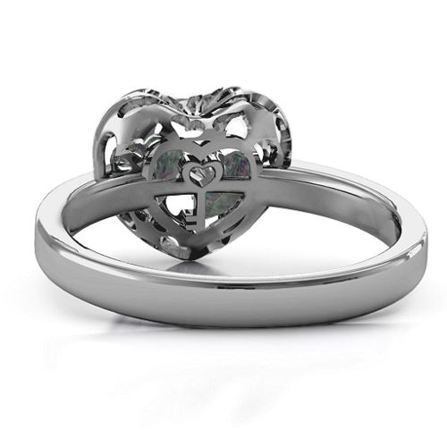 Heart Cut-out Petite Caged Hearts Ring with Classic Band