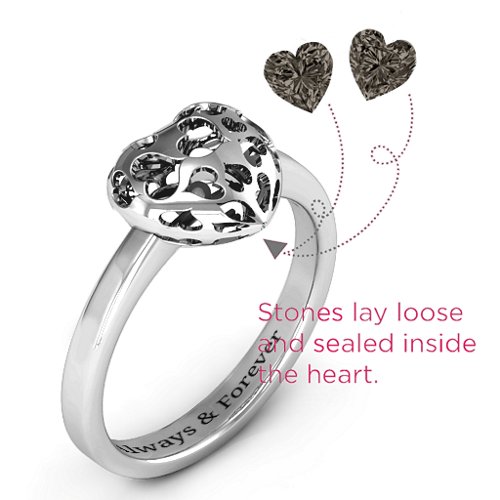 Heart Cut-out Petite Caged Hearts Ring with Classic Band