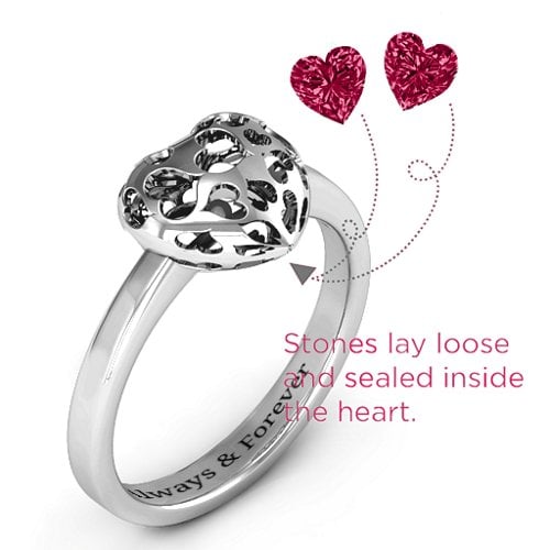 Heart Cut-out Petite Caged Hearts Ring with Classic Band