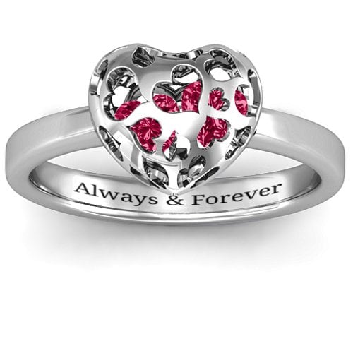 Heart Cut-out Petite Caged Hearts Ring with Classic Band