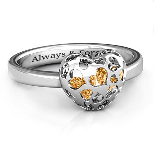 Heart Cut-out Petite Caged Hearts Ring with Classic Band