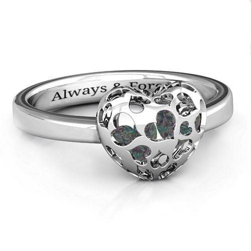 Heart Cut-out Petite Caged Hearts Ring with Classic Band