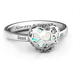 Petite Caged Hearts Ring with 1-3 Stones in 925 Sterling Silver with Opal, Citrine, Smokey Quartz, and Pink Tourmaline
