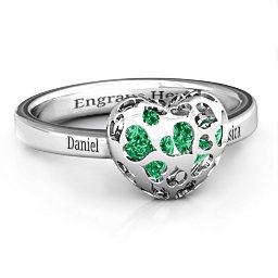 Petite Caged Hearts Ring with 1-3 Stones in 925 Sterling Silver with Emerald, Citrine, Smokey Quartz, and Pink Tourmaline
