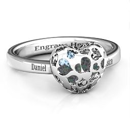 Petite Caged Hearts Ring with 1-3 Stones in 925 Sterling Silver with Alexandrite, Aquamarine, Citrine, Smokey Quartz, and Pink Tourmaline