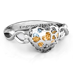 Petite Caged Hearts Ring with 1-3 Stones in 925 Sterling Silver with Citrine, Aquamarine, Smokey Quartz, and Pink Tourmaline