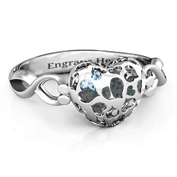 Petite Caged Hearts Ring with 1-3 Stones in 925 Sterling Silver with Alexandrite, Aquamarine, Citrine, Smokey Quartz, and Pink Tourmaline