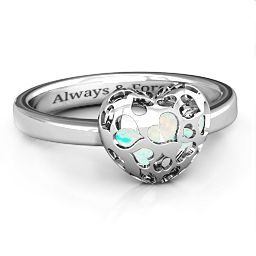 Petite Caged Hearts Ring with 1-3 Stones in 925 Sterling Silver with Opal