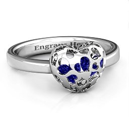 Petite Caged Hearts Ring with 1-3 Stones in 925 Sterling Silver with Blue Sapphire