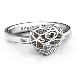 Petite Caged Hearts Ring with 1-3 Stones in 925 Sterling Silver with Smokey Quartz, Citrine, and Pink Tourmaline