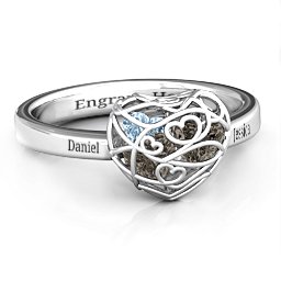 Petite Caged Hearts Ring with 1-3 Stones in 925 Sterling Silver with Smokey Quartz, Aquamarine, Citrine, and Pink Tourmaline