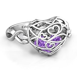 Caged Hearts Ring with 2-6 Stones in 925 Sterling Silver