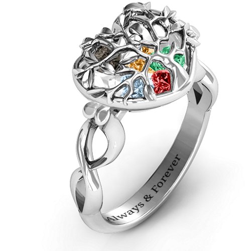 Family Tree Caged Hearts Ring with Infinity Band