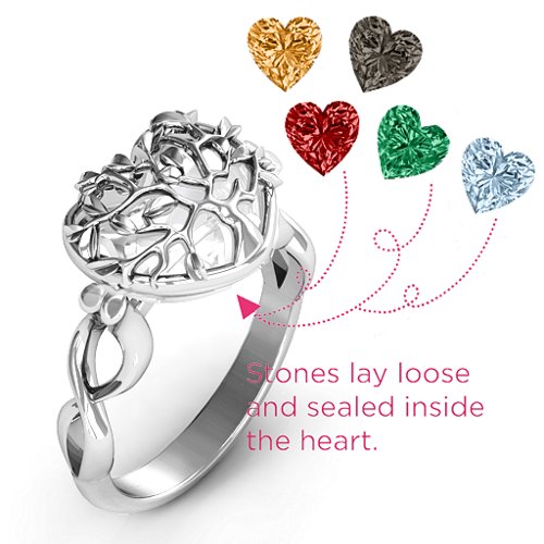 Family Tree Caged Hearts Ring with Infinity Band