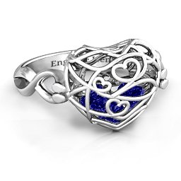 Caged Hearts Ring with 2-6 Stones in 925 Sterling Silver with Blue Sapphire